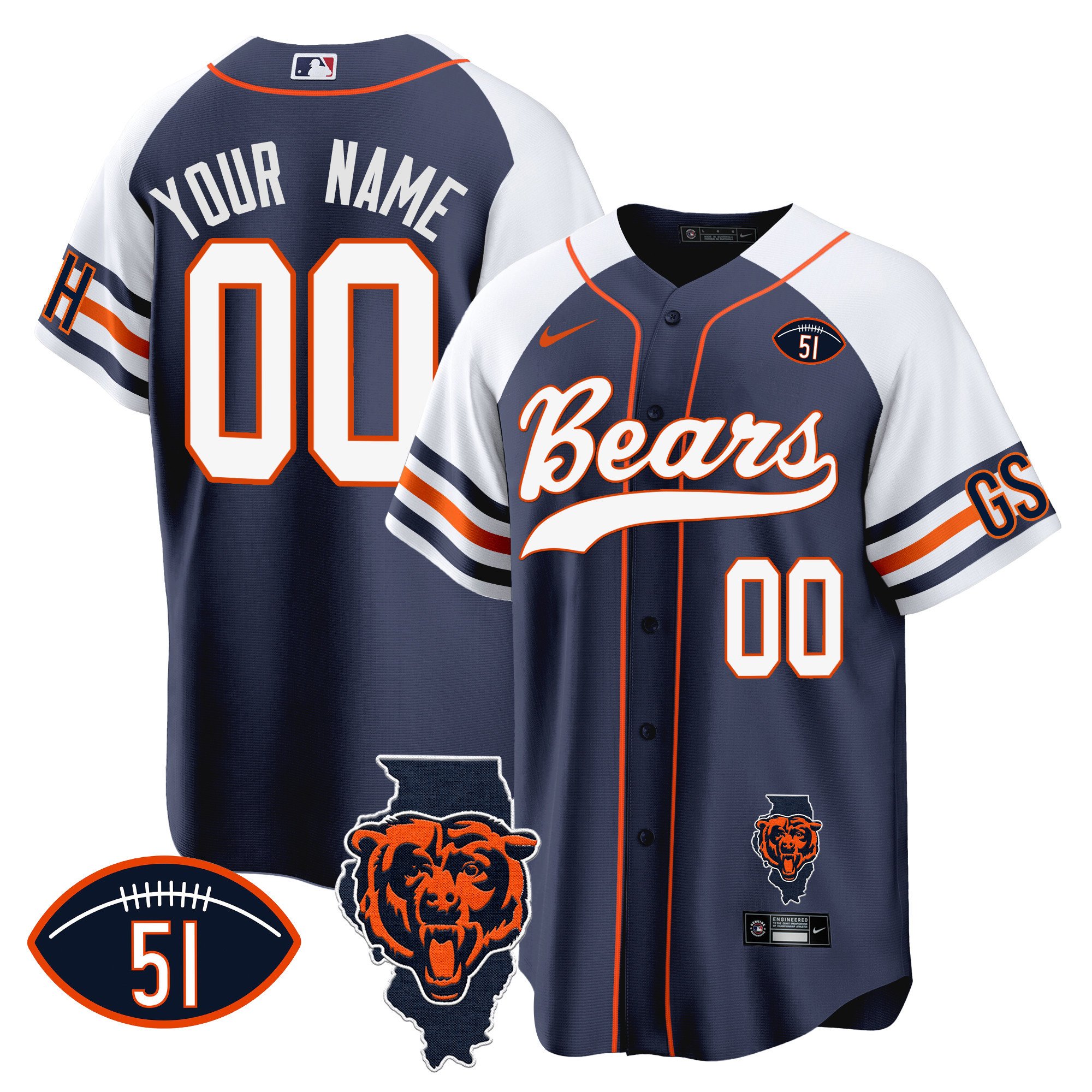 Bears Illinois Patch Baseball Custom Jersey – All Stitched