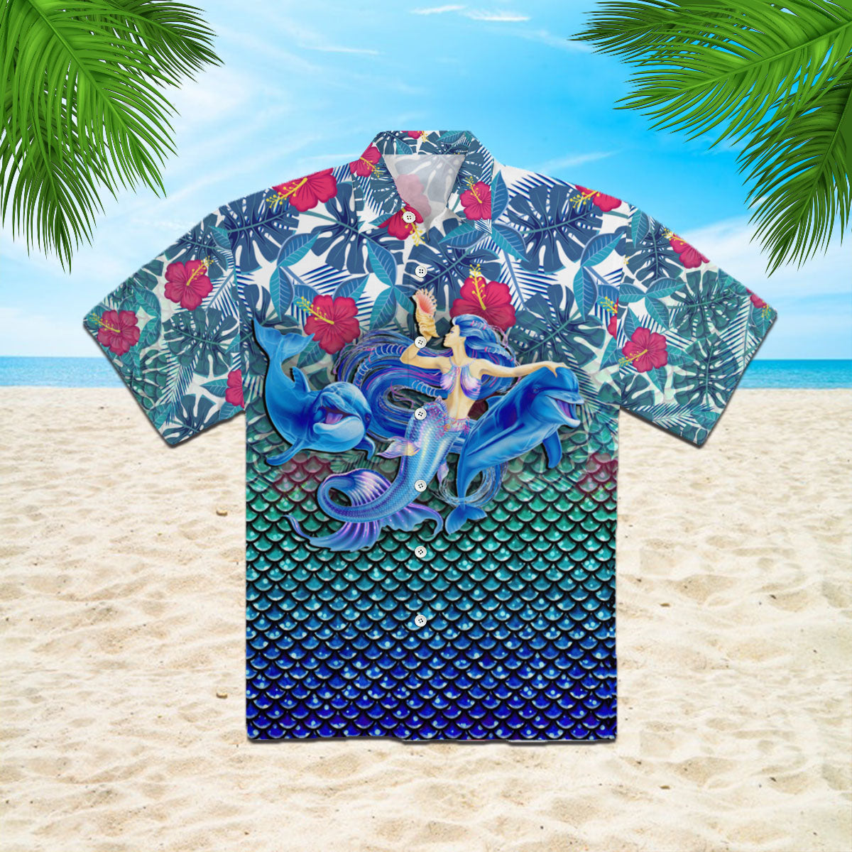A Mermaid And Dolphins Magic Kingdom Aloha Hawaiian Shirt - All Over Print Hawaiian Shirt - Mens Hawaiian Shirt