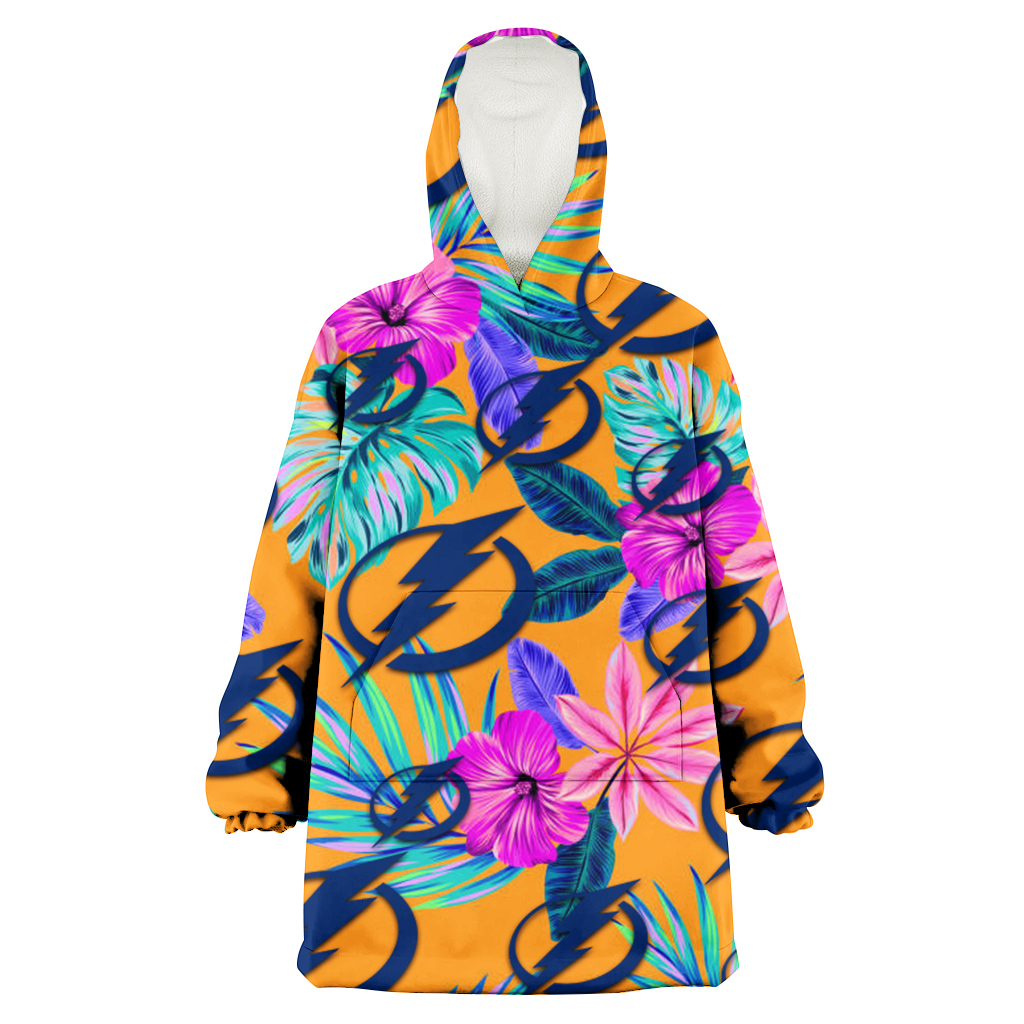 Tampa Bay Lightning Purple Hibiscus Neon Leaf Orange Background 3D Printed Hoodie Blanket Snug Hoodie