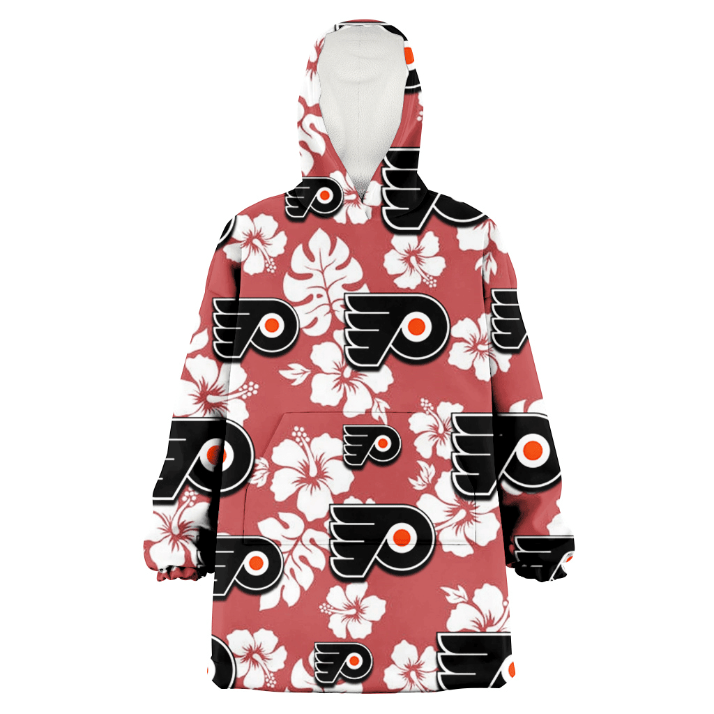 Philadelphia Flyers White Hibiscus Indian Red Background 3D Printed Hoodie Blanket Snug Hoodie