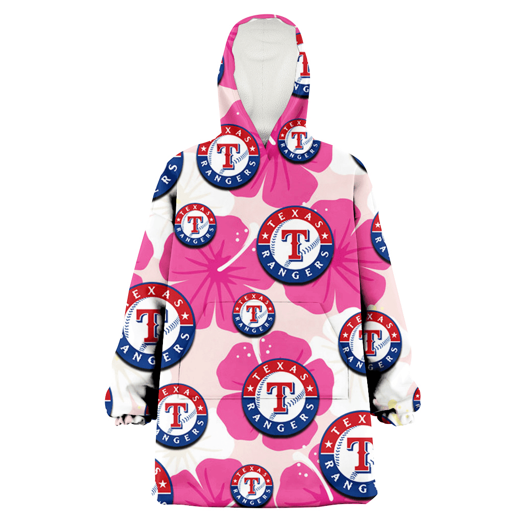 Texas Rangers Pink White Hibiscus Misty Rose Background 3D Printed Hoodie Blanket Snug Hoodie