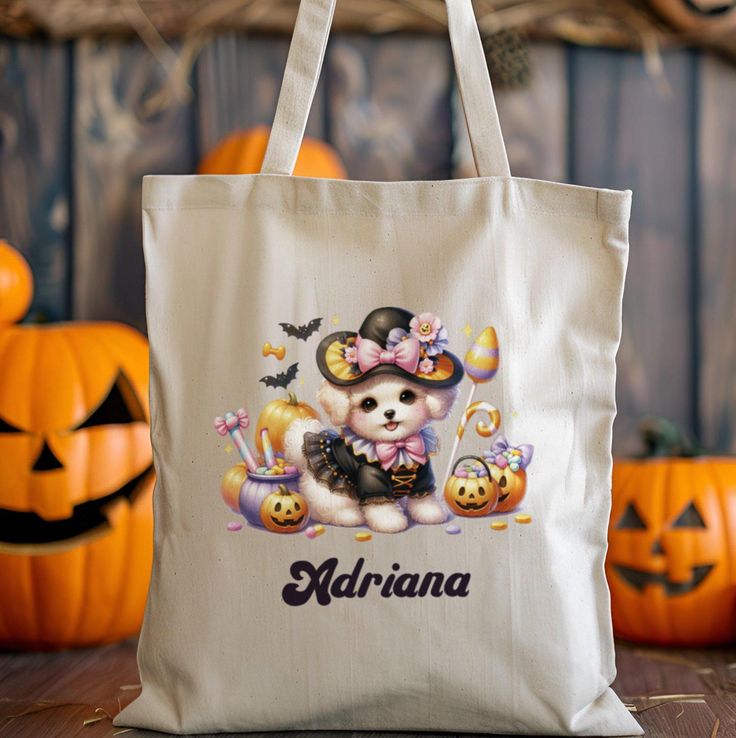 Personalized Trick or Treat Bag, Custom Poodle Halloween Bag, Halloween Tote, Kids Halloween Bag with Name, Custom Trick-or-Treat Bags 32, Best Tote Bags Ideas, Cute Tote Bags Ideas, Tote Bag Design Ideas, Girls Tote Bag, Best Canvas Tote Bags Ideas