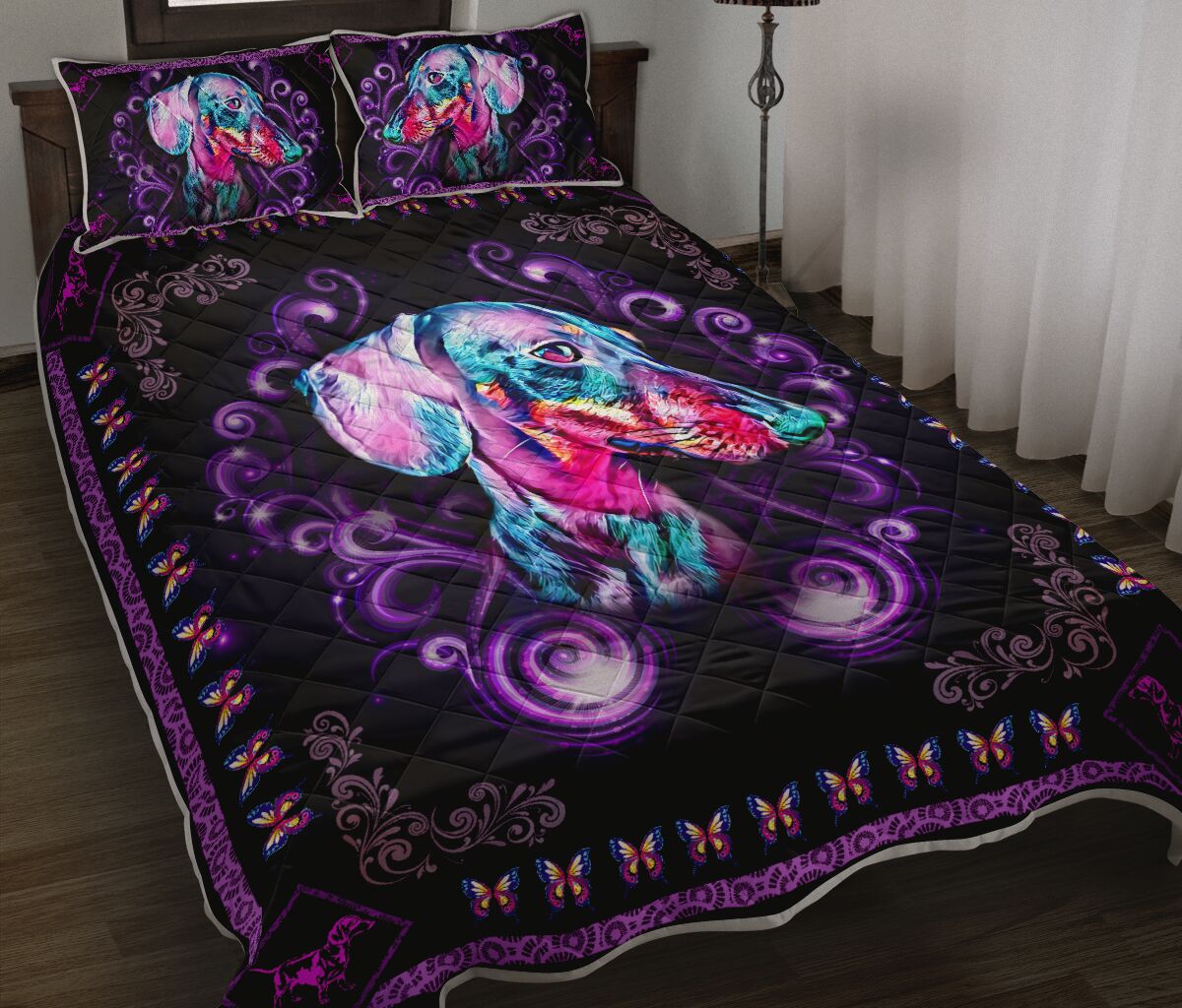 Dachshund Floral  Frame Purple Qbs Quilt Bed Set Bedroom Decoration Twin/Queen/King Size Bedding