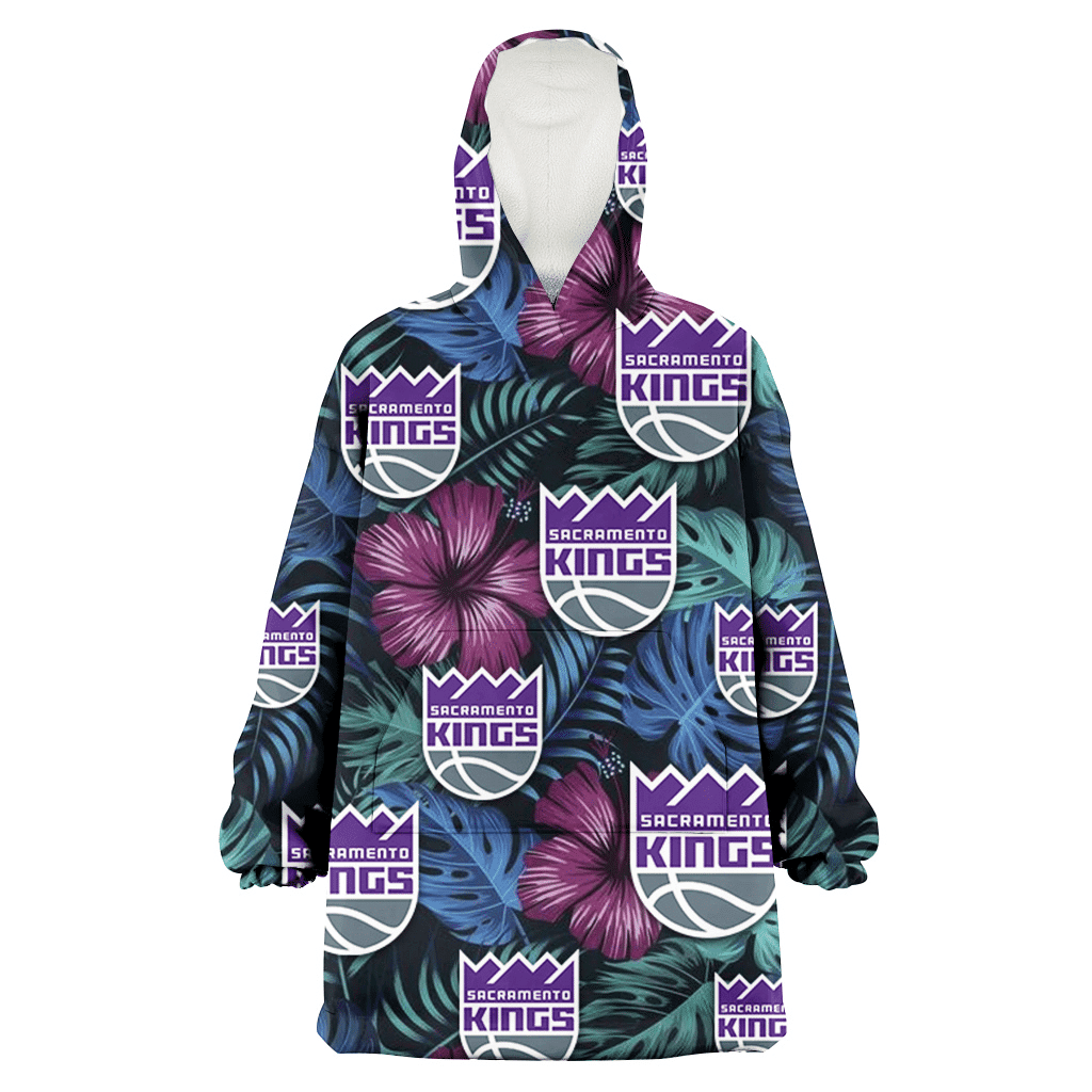 Sacramento Kings Dark Magenta Green Leaf Black Background 3D Printed Hoodie Blanket Snug Hoodie