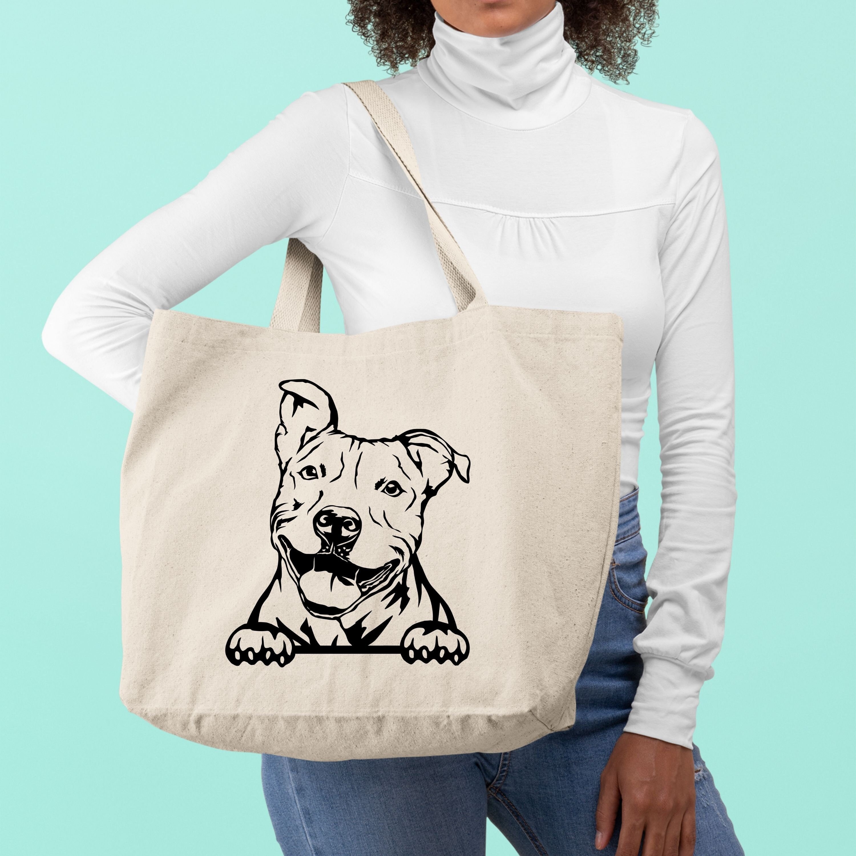 Pitbull Tote Bag, Cute Dog Tote Bag, Women Shoulder Bag, Gifts for Mom, Gift for Her, Animal Lovers Tote Bag,Pet Owner Tote Bag,Gift for Her