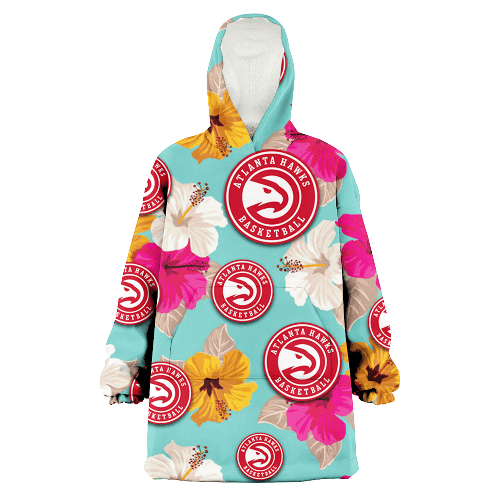 Atlanta Hawks Pink Yellow White Hibiscus Turquoise Background 3D Printed Hoodie Blanket Snug Hoodie