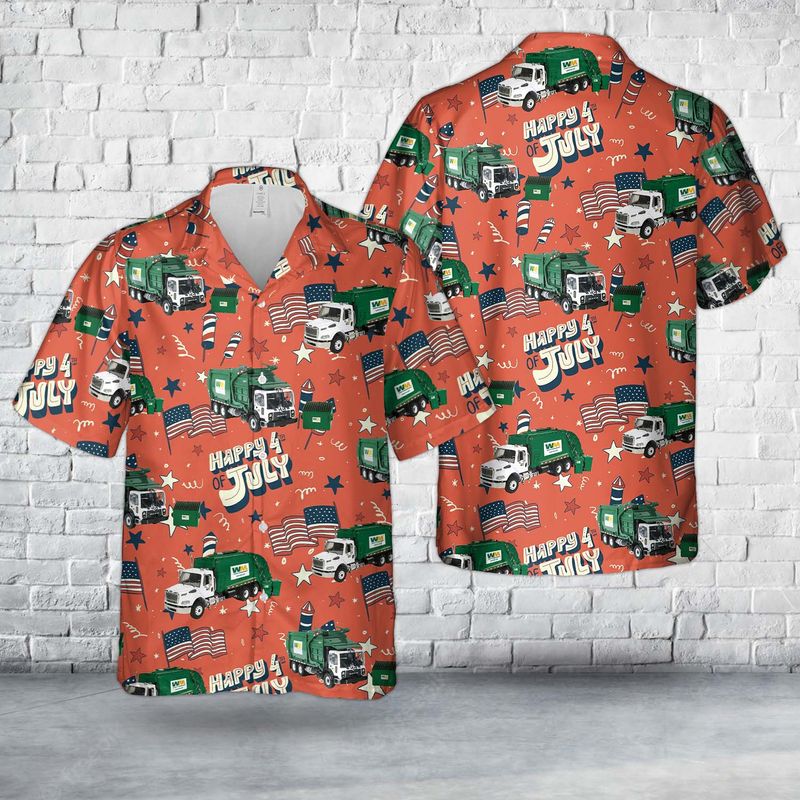 Waste Management Garbage Truck, 4Th Of July Hawaiian Shirt