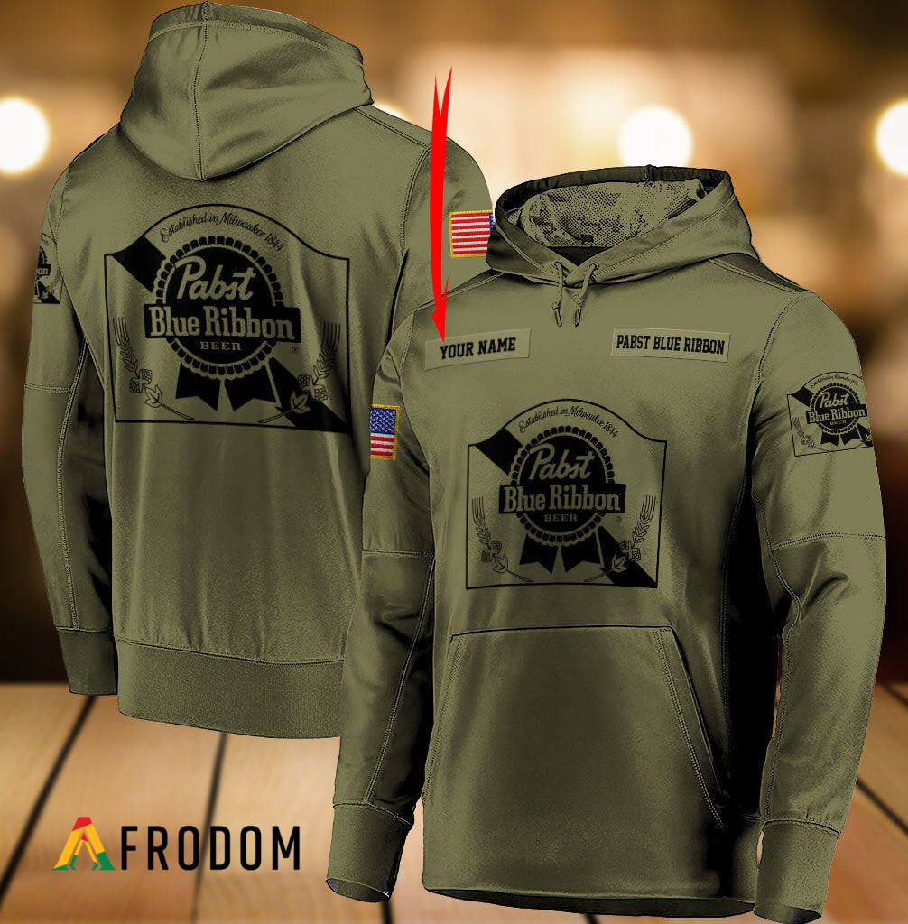 Personalized Military Green Pabst Blue Ribbon Hoodie & Zip Hoodie