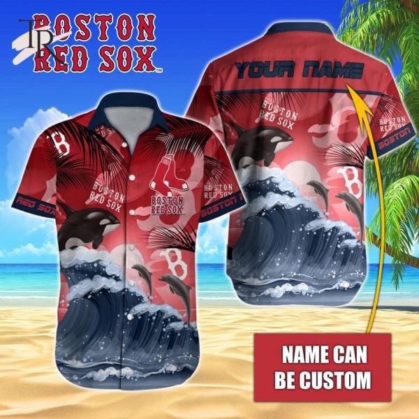 Custom Name Mlb Boston Red Sox Tropical Beach Whale 3D Hawaiian Shirt