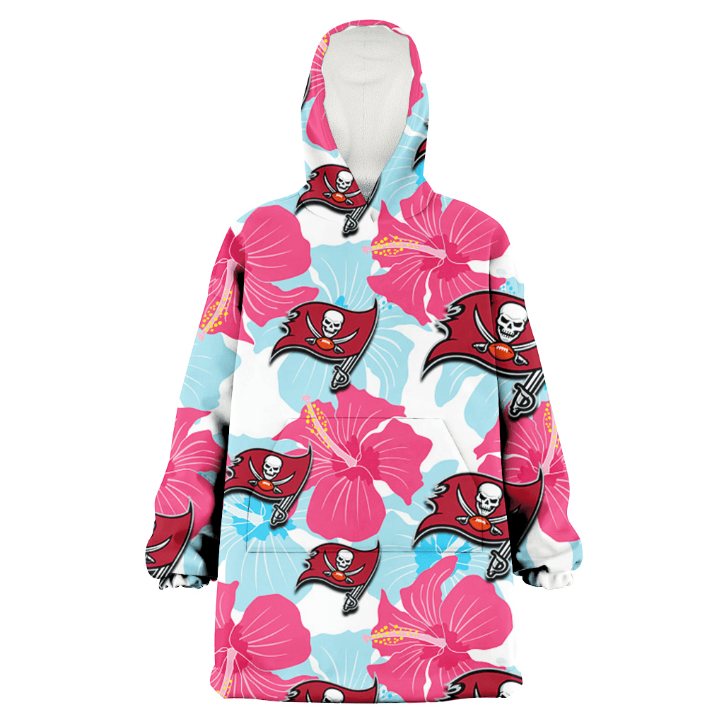 Tampa Bay Buccaneers Pink Blue Hibiscus White Background 3D Printed Hoodie Blanket Snug Hoodie