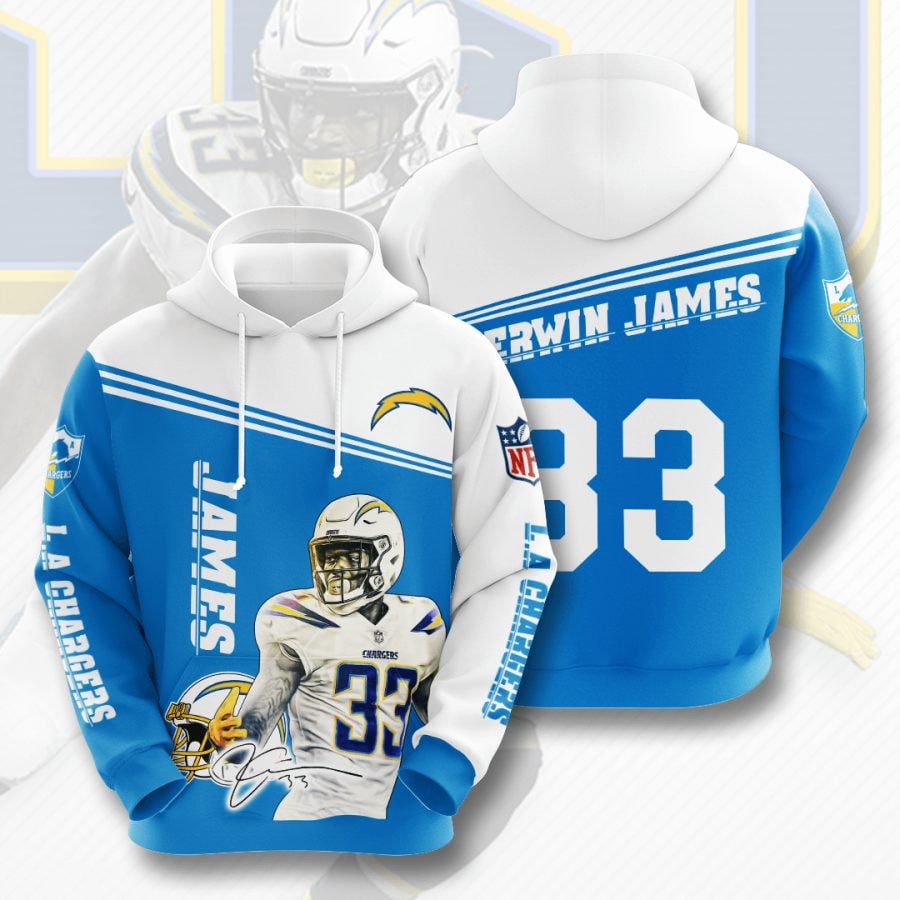 Sport-Team Los Angeles Chargers Derwin James Powder Blue White Pullover Hoodie Aop Shirt