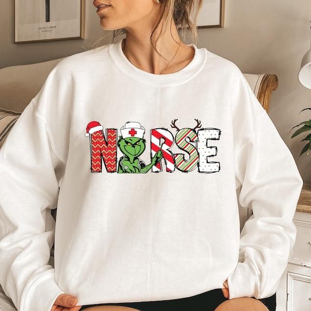 Funny Christmas Nurse Grin Sweatshir …