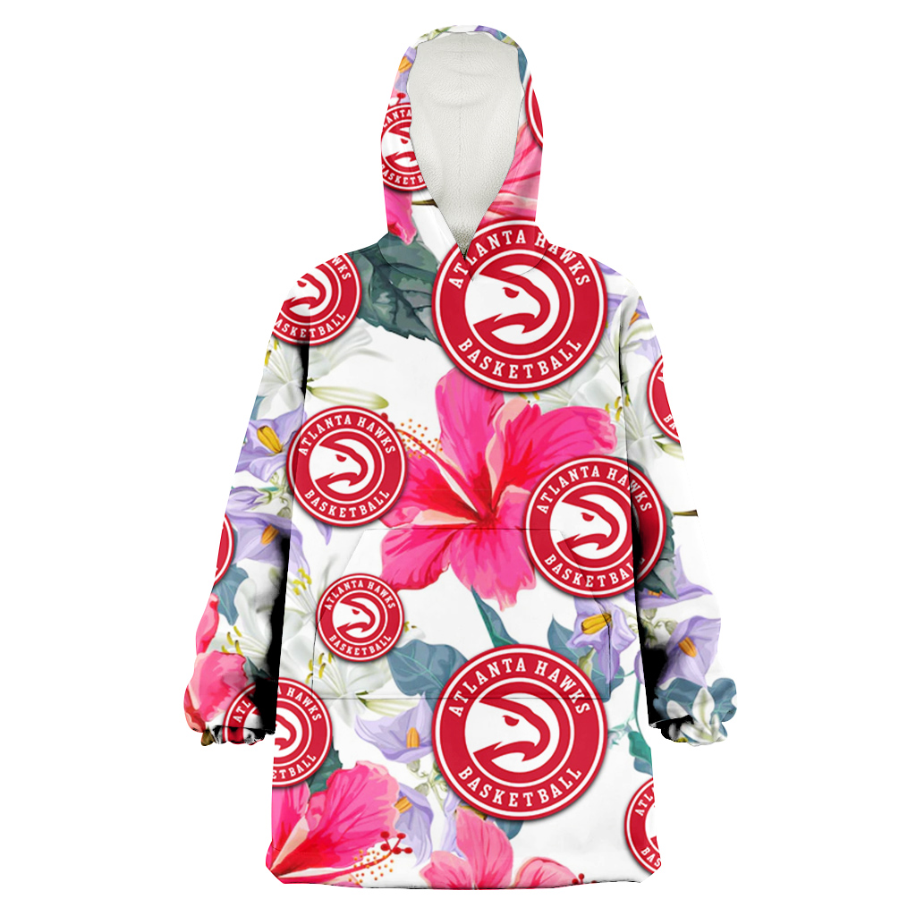 Atlanta Hawks Pink Hibiscus White Orchid White Background 3D Printed Hoodie Blanket Snug Hoodie