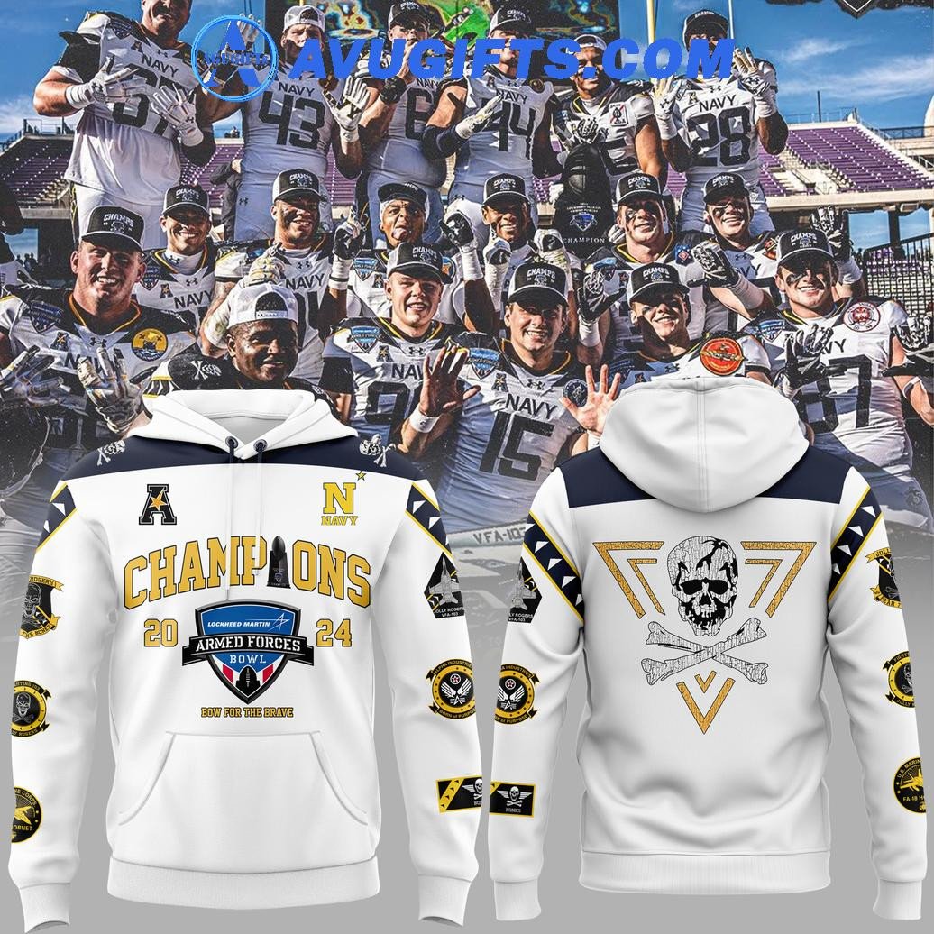 Lockheed Martin Armed Forces Bowl Champions 2024 Navy Midshipmen Limited White Hoodie – Zip Hoodie 3D Aop Shirt