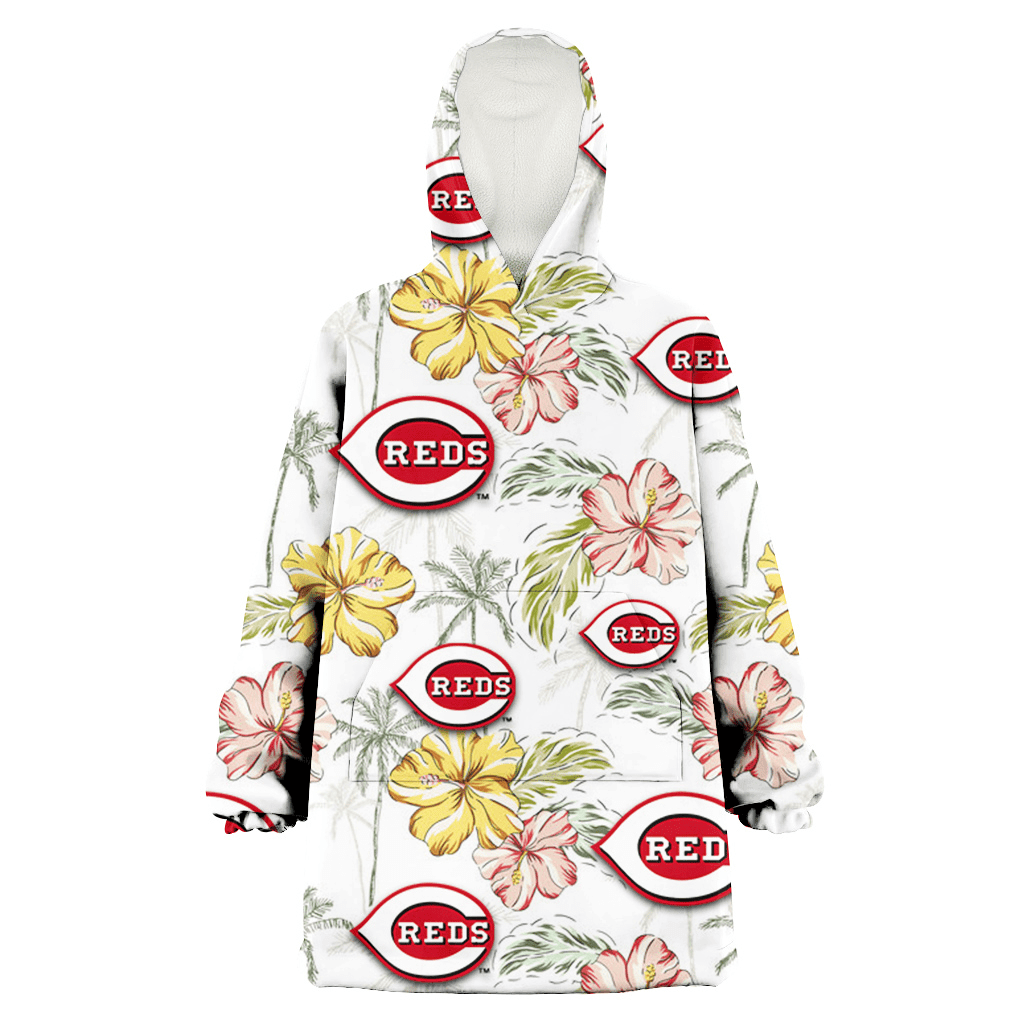 Cincinnati Reds Sketch Red Yellow Coconut Tree White Background 3D Printed Hoodie Blanket Snug Hoodie