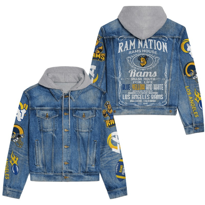 Los Angeles Rams NFL Team Logo & Motto v2 3D Hooded Denim Jacket