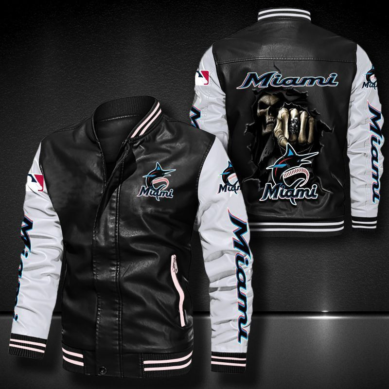 Miami Marlins Leather Varsity Jacket Bomber Coat