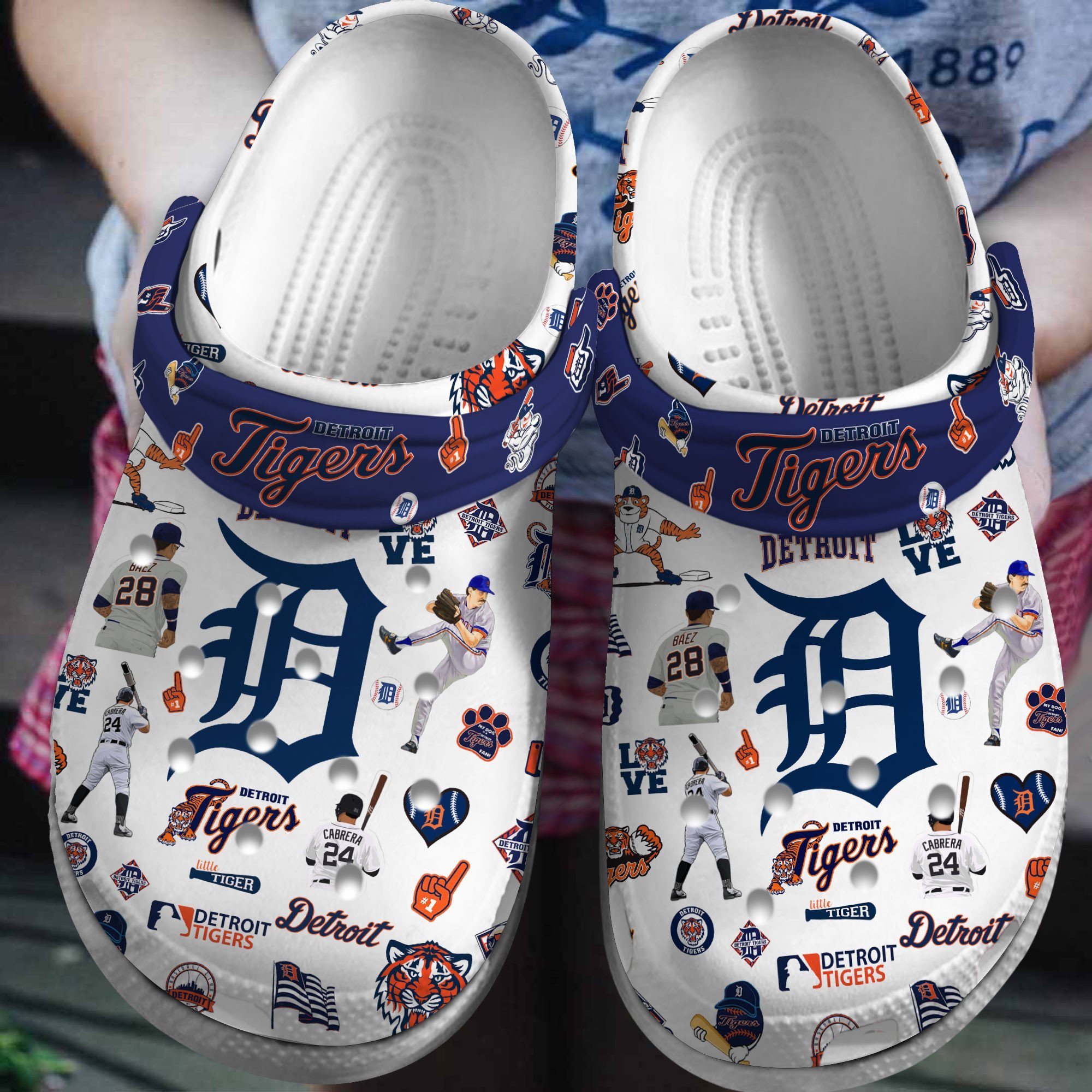 Detroit Tigers Logo Baseball MLB Cheer Mascot Blue Sander White Crocss Classic Clogs Shoes Ver124