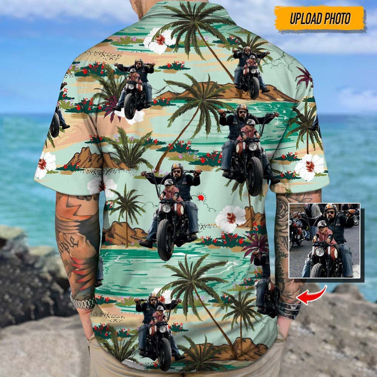 Custom Photo Biker Hawaiian Shirt, Personalized Beach Gifts, Motorcycles Lover Hawaiian Shirt For Men Women