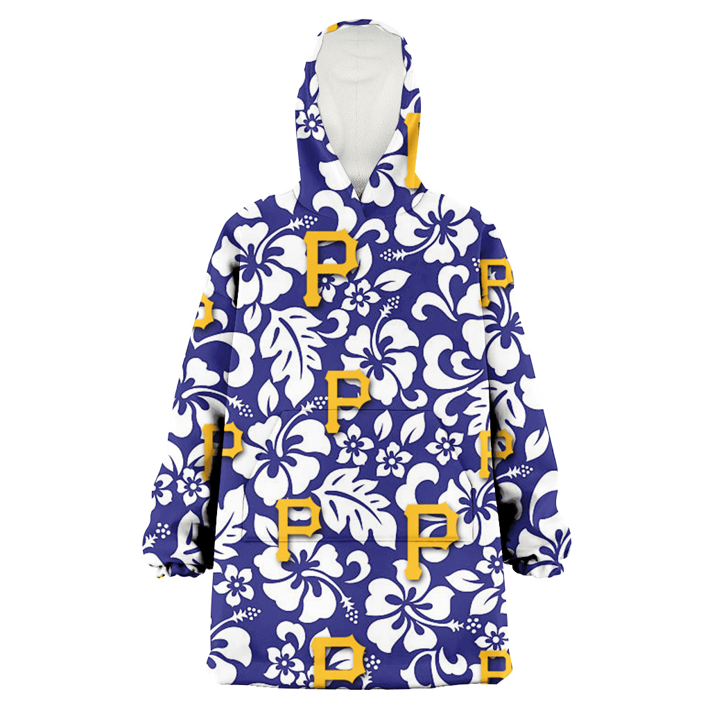 Pittsburgh Pirates White Hibiscus Pattern Slate Blue Background 3D Printed Hoodie Blanket Snug Hoodie