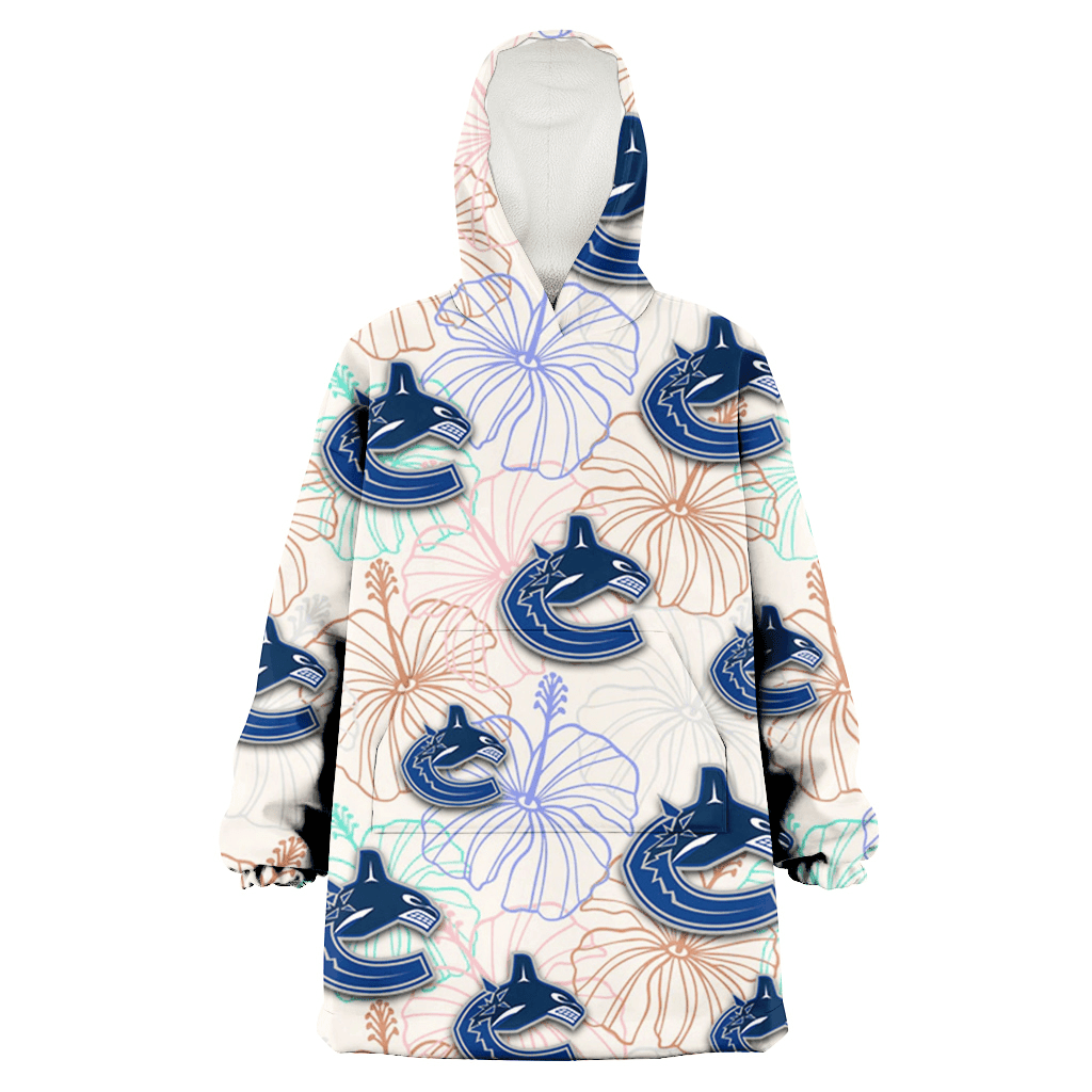 Vancouver Canucks Sketch Pastel Hibiscus Beige Background 3D Printed Hoodie Blanket Snug Hoodie