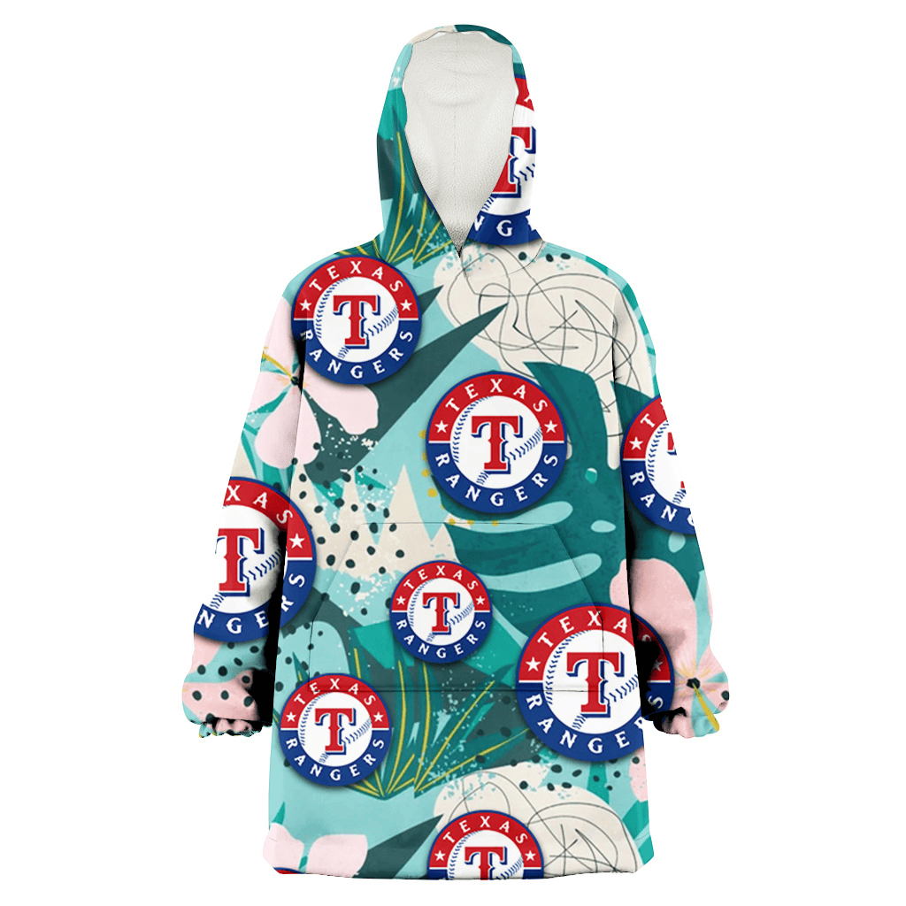 Texas Rangers Pastel Hibiscus Palm Leaf Tiny Dot Green Background 3D Printed Hoodie Blanket Snug Hoodie