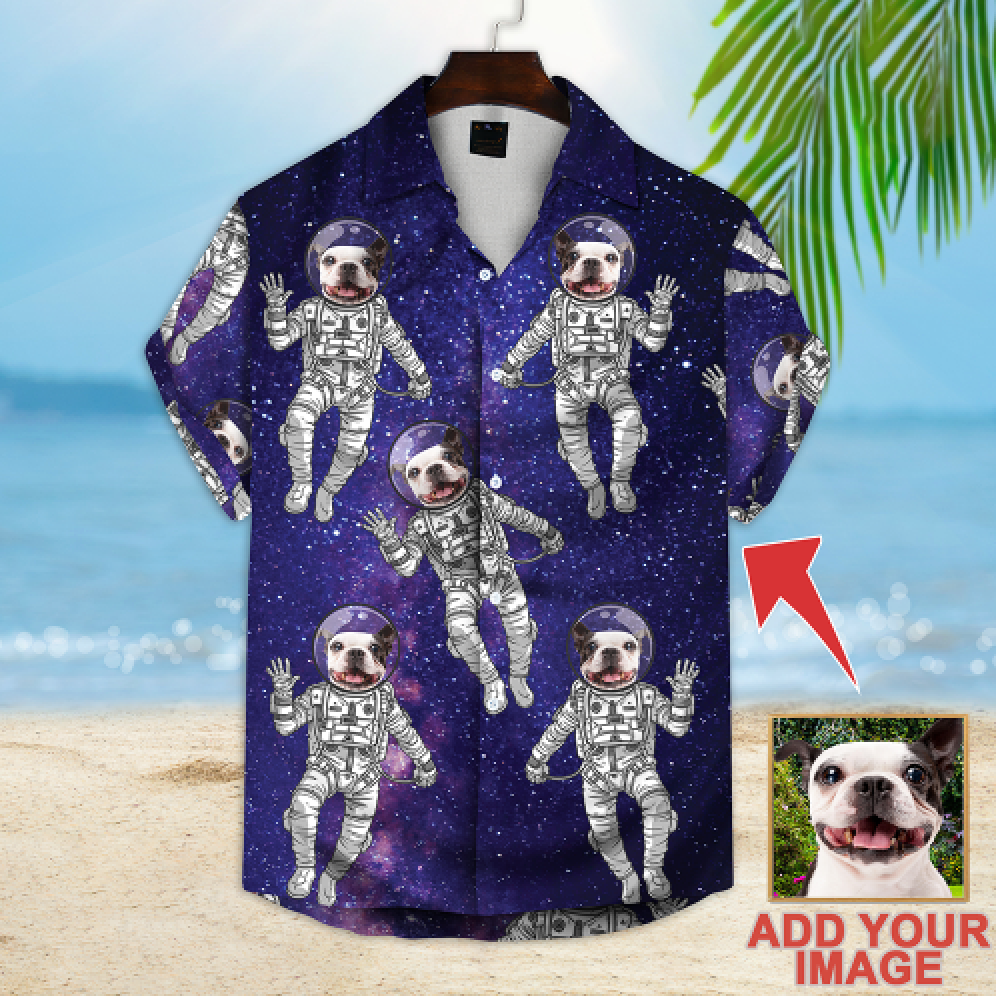 Personalized Image Dog In Galaxy Pattern Short-Sleeve Hawaiian Shirt, Summer Shirt, Idea Gift For Men Women