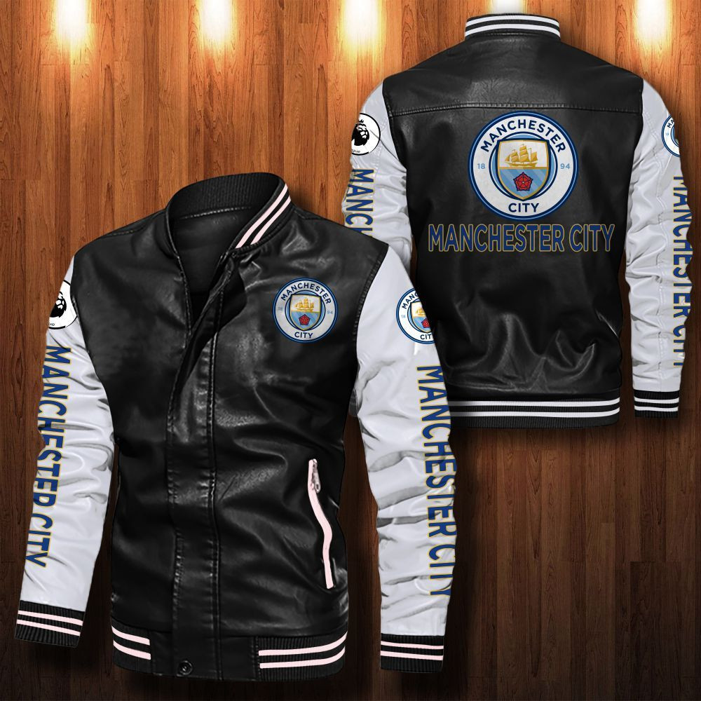 Manchester City F.C Leather Varsity Jacket Bomber Coat