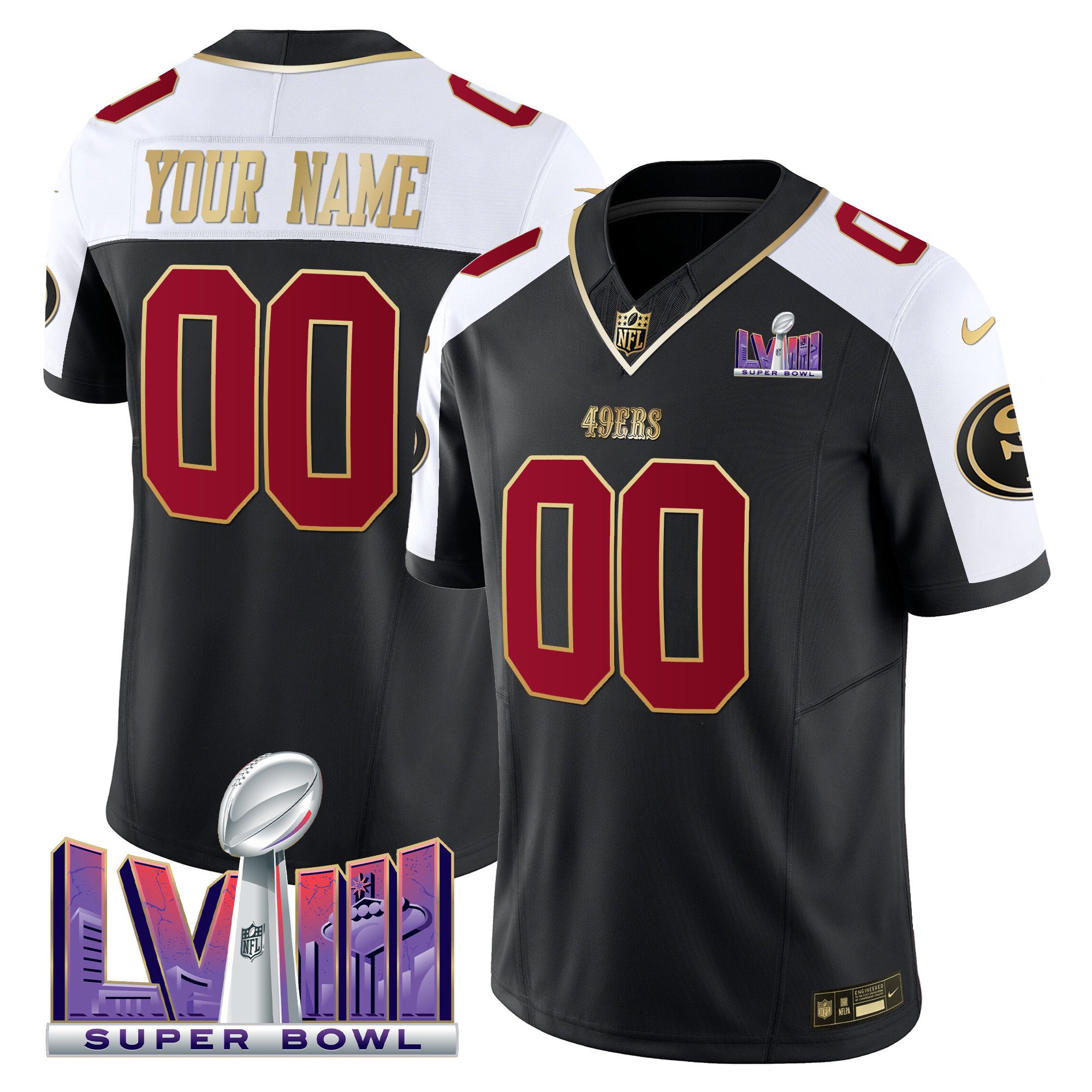 49Ers Super Bowl Lviii Patch Vapor Custom Jersey – All Stitched