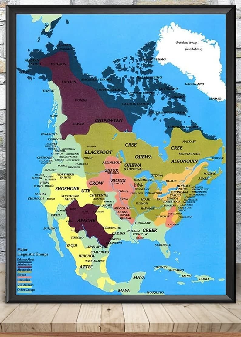 Native American Tribes Map Poster, N &hellip;