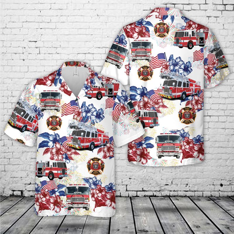 Firefighter Fire Truck, 4Th Of July Hawaiian Shirt, Short Sleeve Hawaiian Shirt For Men