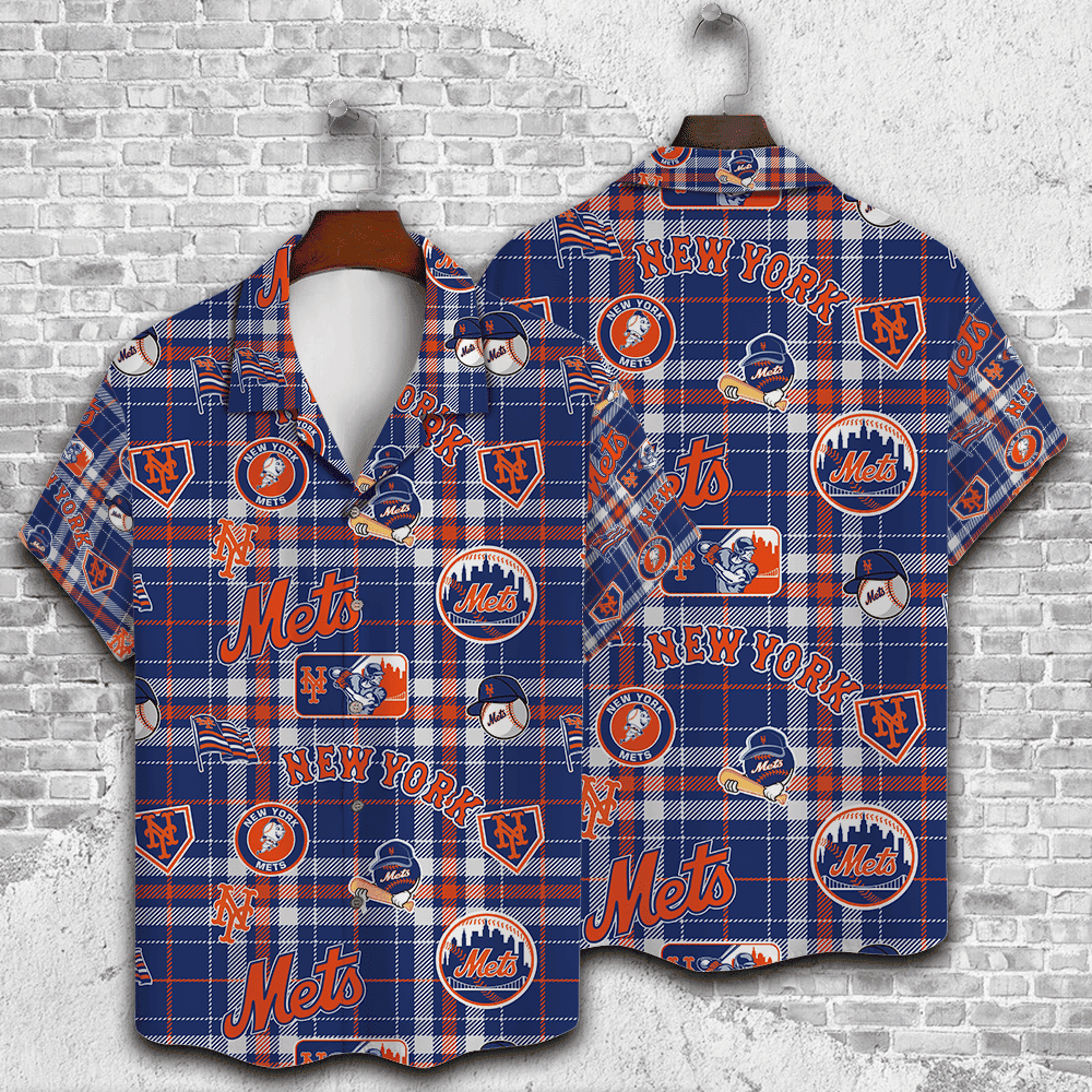 New York Mets Plaid Baseball Pattern Vintage Hawaiian Shirt