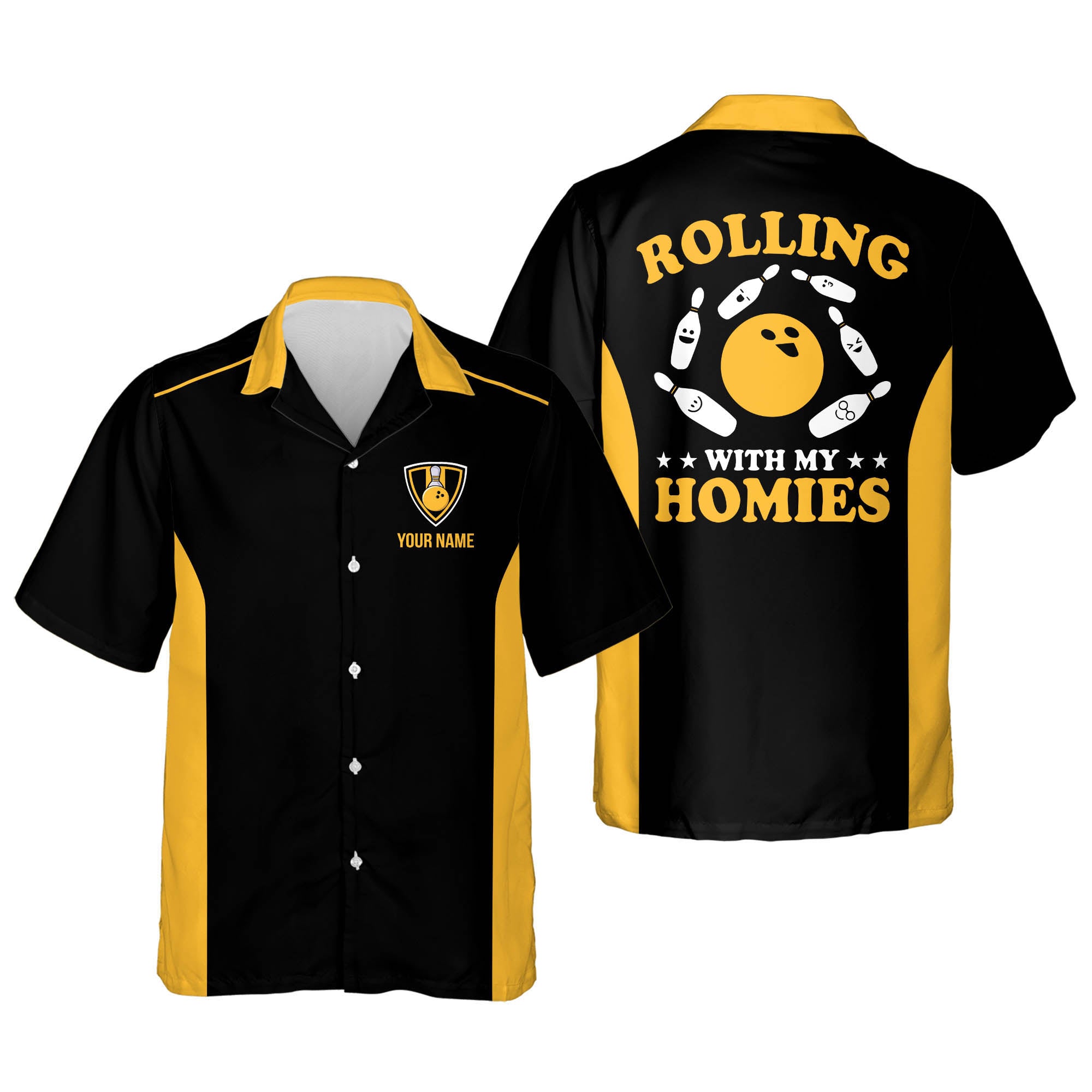 Custom Name Retro Vintage Hawaiian Bowling Shirts For Men