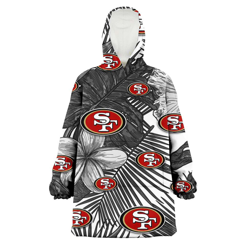 San Francisco 49ers Grey Sketch Hibiscus Palm Leaf White Background 3D Printed Hoodie Blanket Snug Hoodie