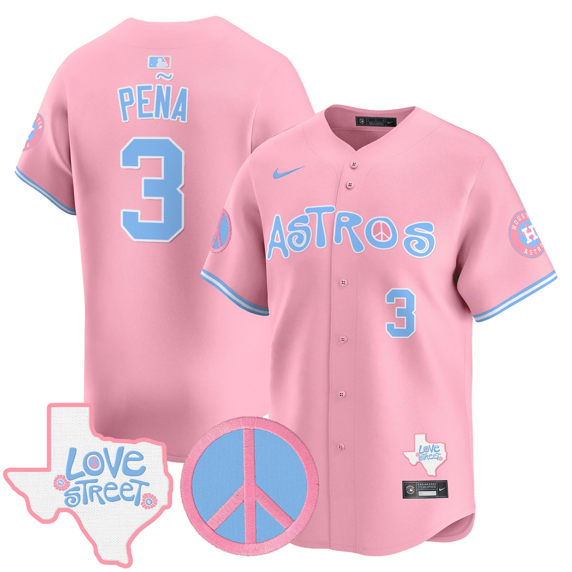 Unisex Astros Love Street & Peace Sign Patch Bubblegum Pink Vapor Premier Limited Jersey – All Stitched