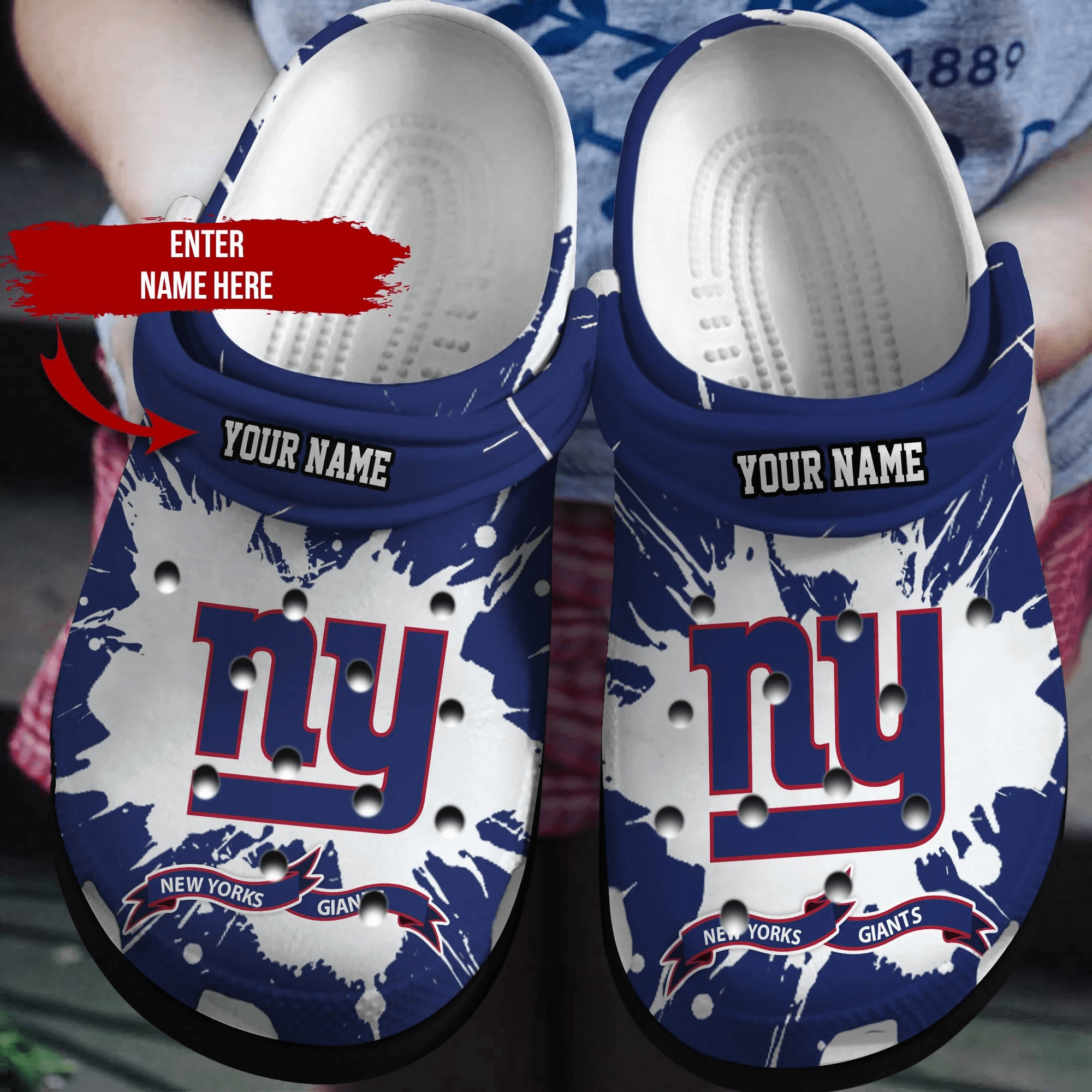 New York Giants Custom Name On Navy Blue Crocss Clog Comfortable Shoes Ver67