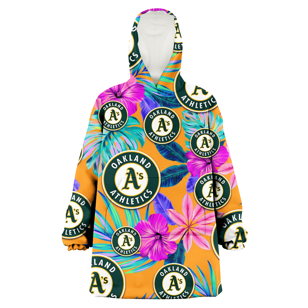 Oakland Athletics Purple Hibiscus Neon Leaf Orange Background 3D Printed Hoodie Blanket Snug Hoodie