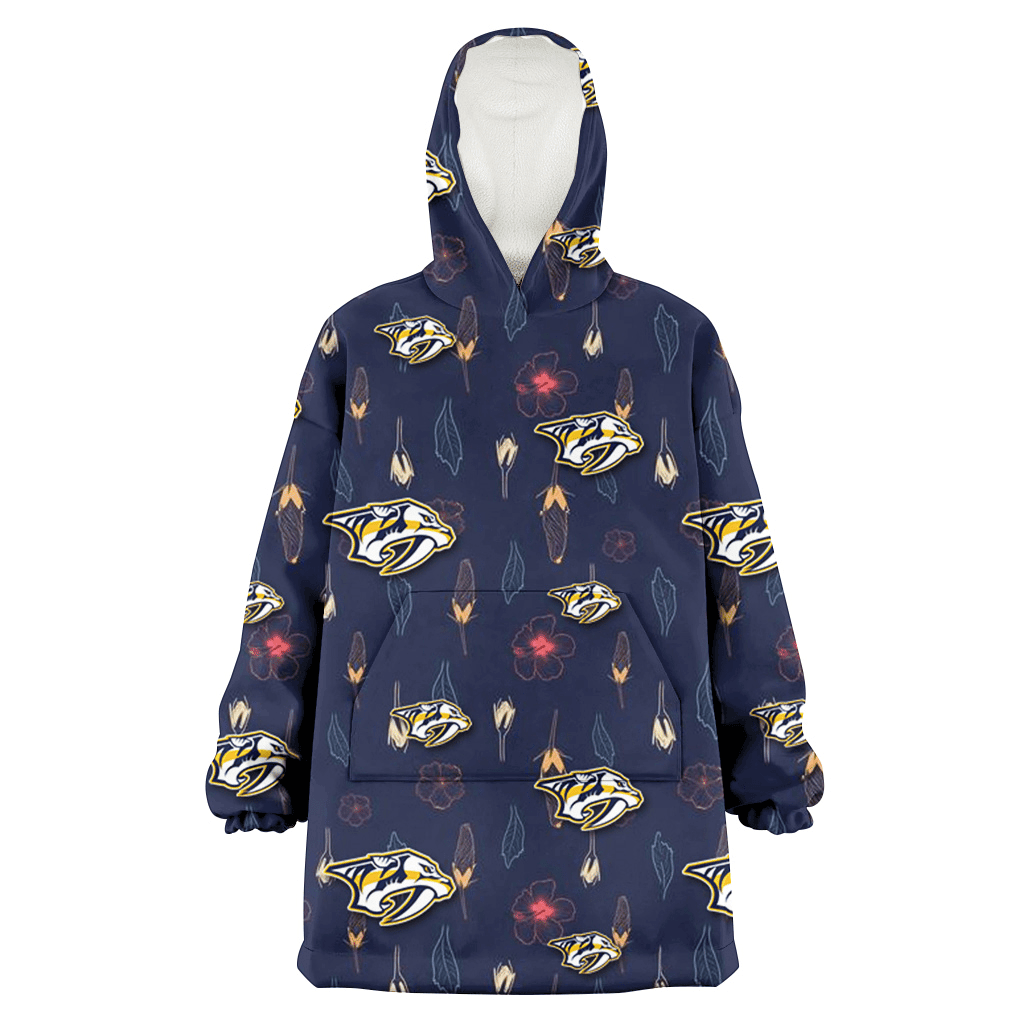 Nashville Predators Small Hibiscus Buds Navy Background 3D Printed Hoodie Blanket Snug Hoodie