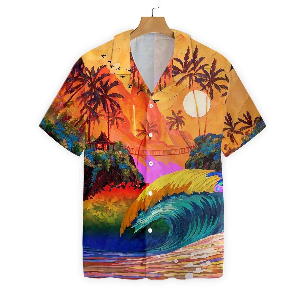 Hawaiian Pride, Lgbt Sunset And Wave Sea Background Hawaiian Shirt