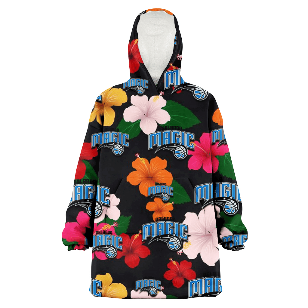 Orlando Magic Pink Orange Yellow White Hibiscus Black Background 3D Printed Hoodie Blanket Snug Hoodie