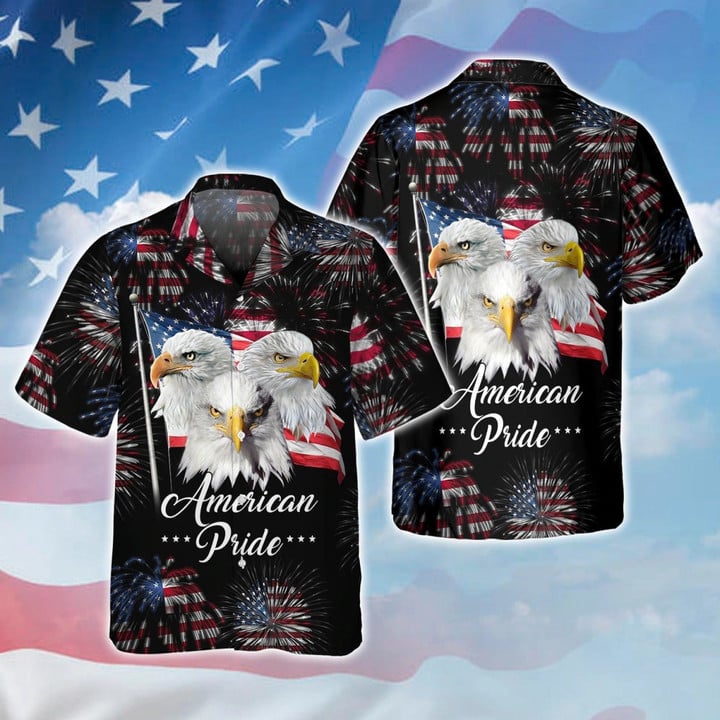 3D Full Printed Eagle American Pride Hawaiian Shirt For 4Th Of July Gifts, Summer Aloha Patriotic Hawaii Shirt, Beach Party Shirt