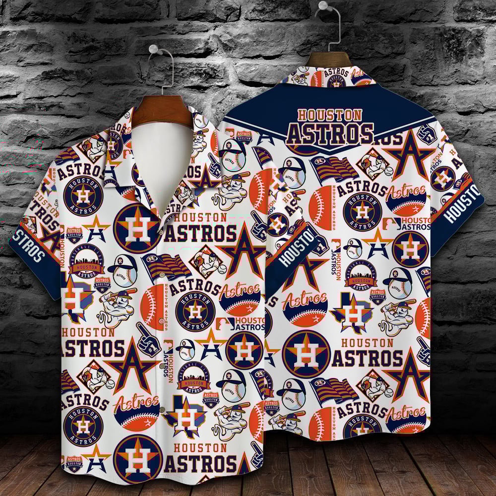Houston Astros Major League Baseball Logo Pattern 2023 Aop Hawaiian Shirt