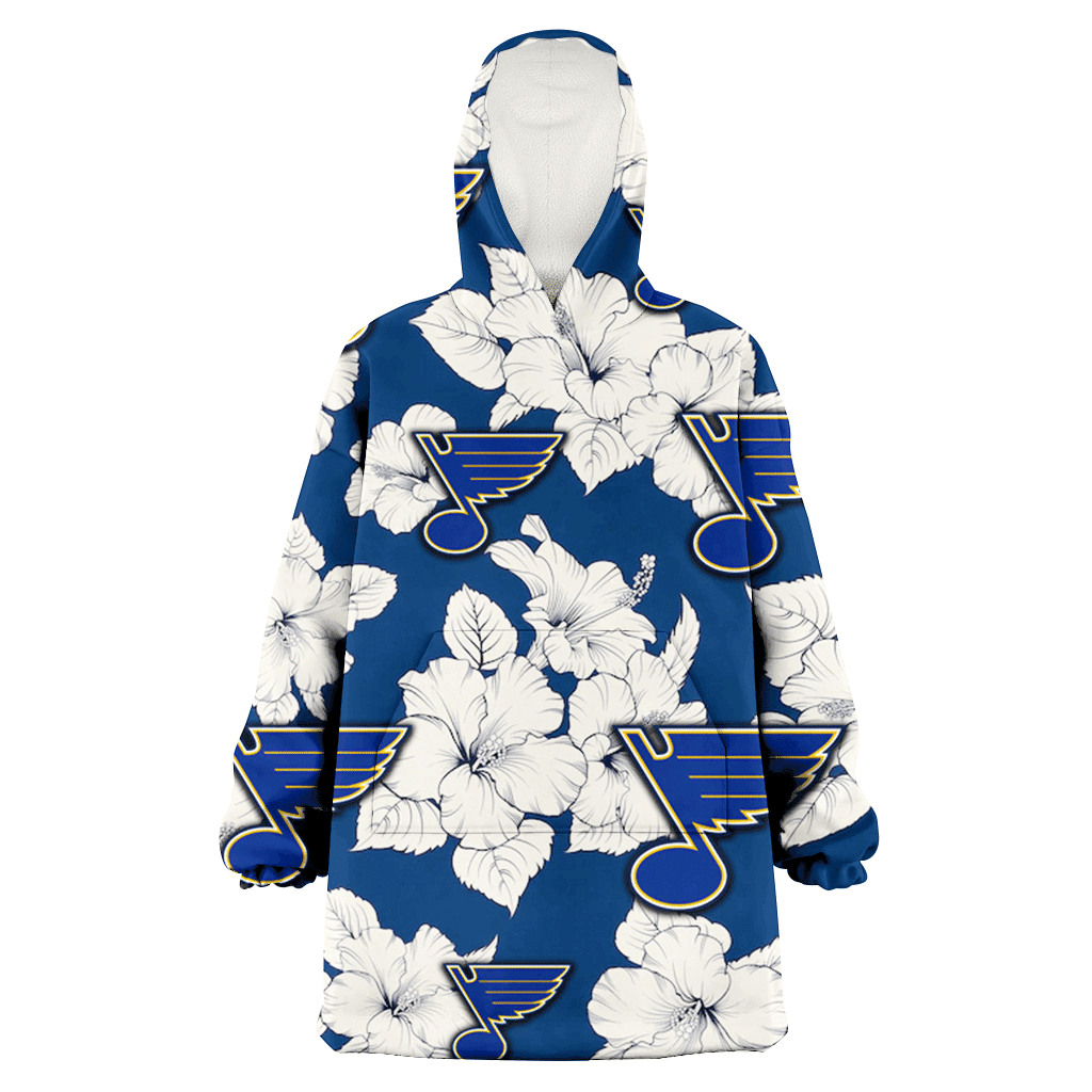 St. Louis Blues White Big Hibiscus Blue Background 3D Printed Hoodie Blanket Snug Hoodie