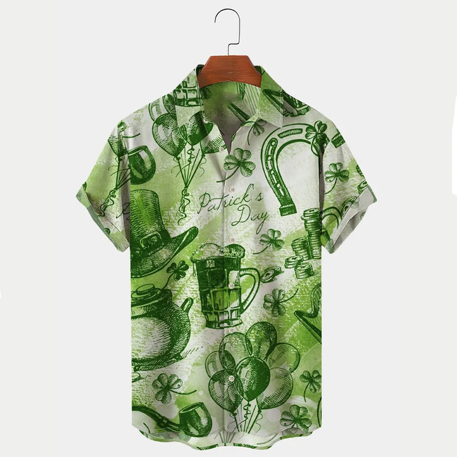 St. Patrick’S Men’S Hawaiian Shirts Clover Oversized Stretch Easy Care Aloha Shirts, St. Patrick’S Day Gifts