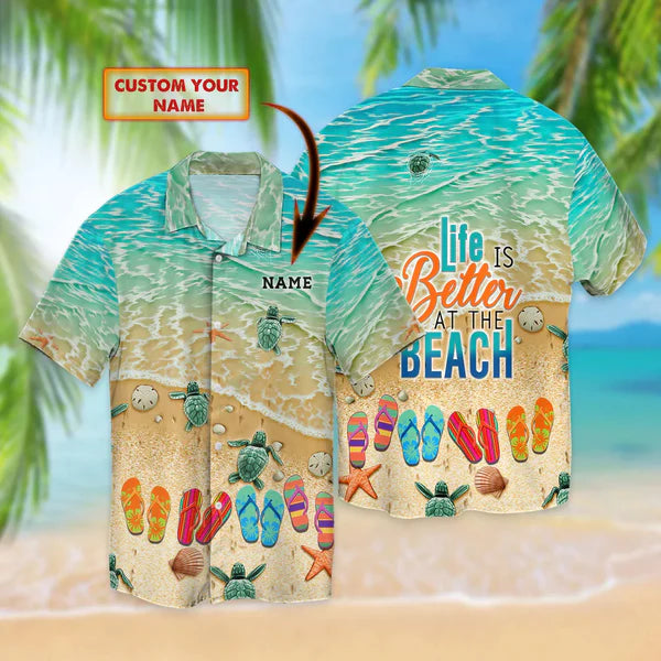 Flip Flop And Beach Hawaii Shirt – Personalized Name 3D Hawaiian