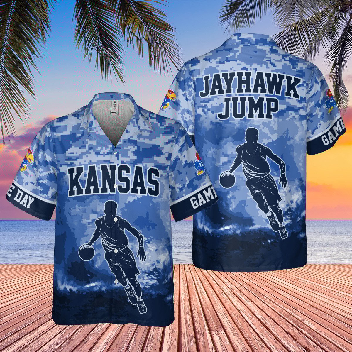 Kansas Jayhawks Ncaa Basketball Jayhawk Jump Game Day Hawaiian Shirt