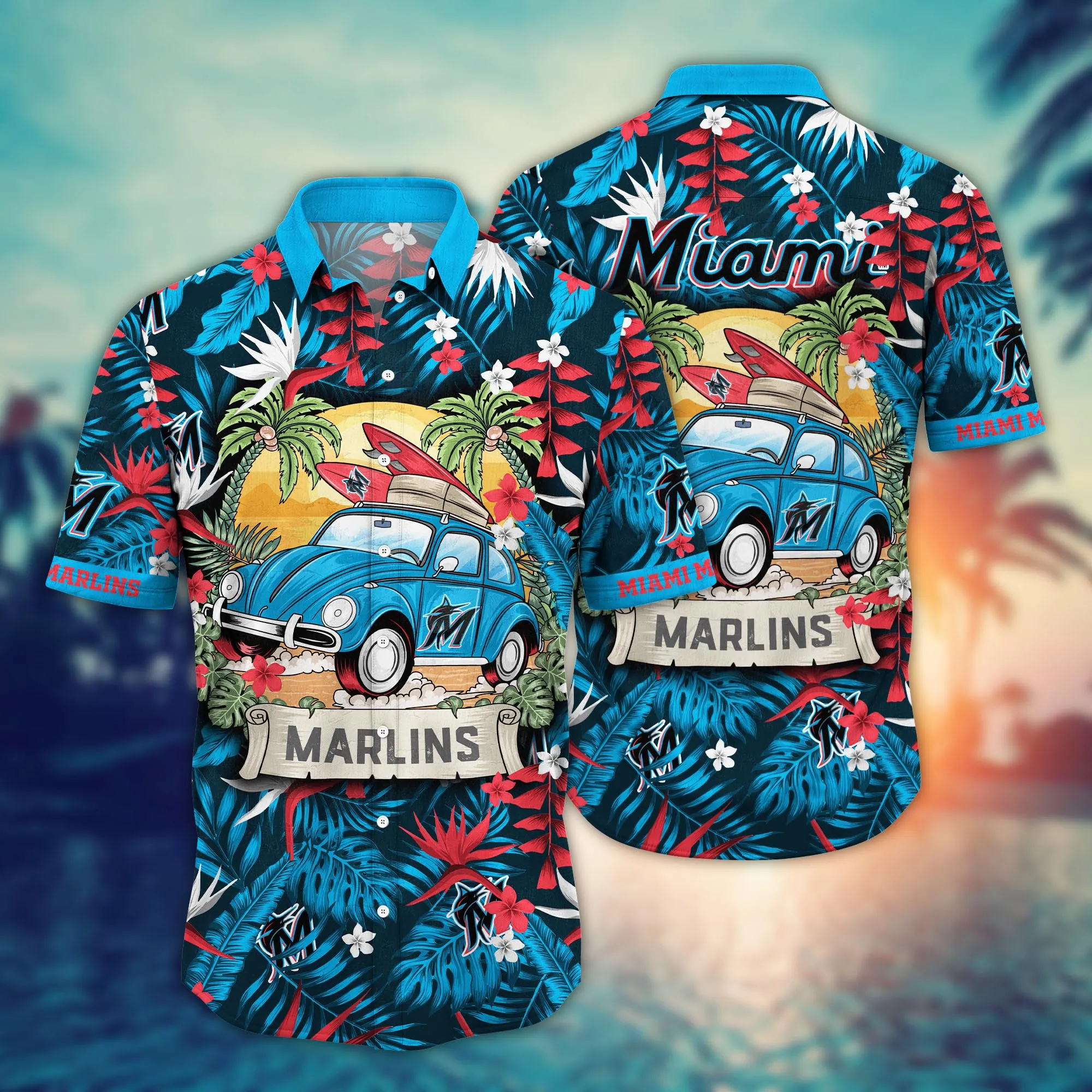 Miami Marlins Mlb Hawaiian Shirt Golden Hourtime Aloha Shirt