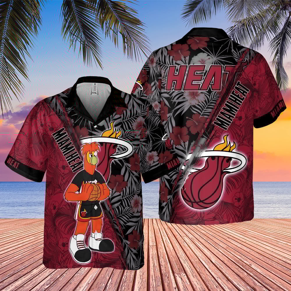 Miami Heat Red Hibiscus Flower Pattern Print Hawaiian Shirt