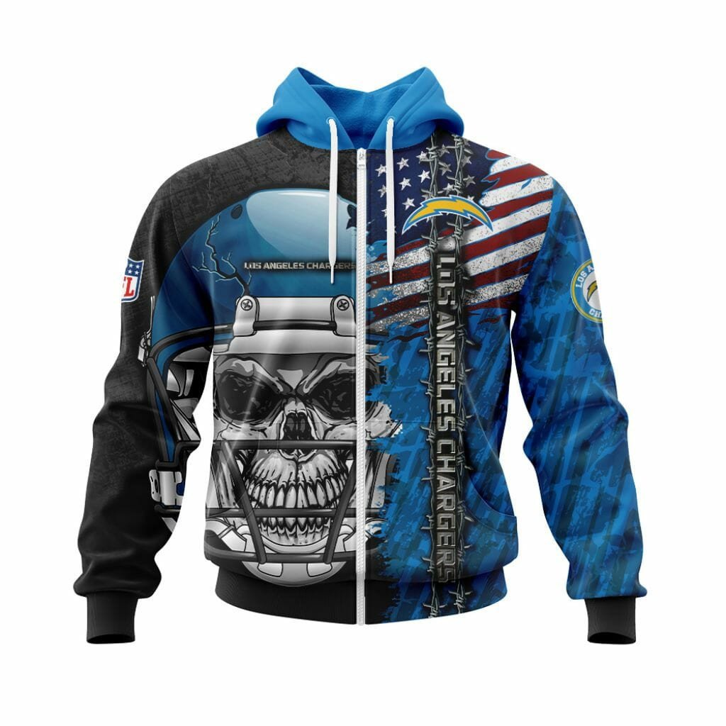 Sport-Team Los Angeles Chargers Blue Black Skull Pullover Hoodie & Zip Up Hoodie V5 Aop Shirt