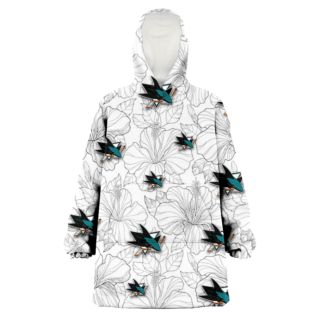 San Jose Sharks Sketch Hibiscus White Background 3D Printed Hoodie Blanket Snug Hoodie